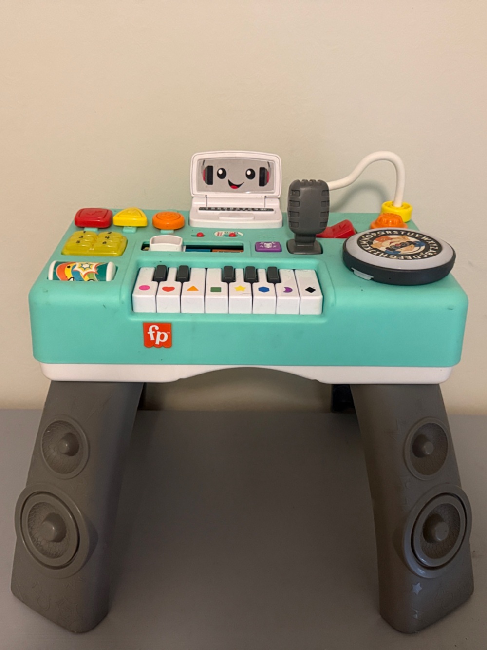 Fisher-Price Teal Activity Piano with Microphone and Spinner